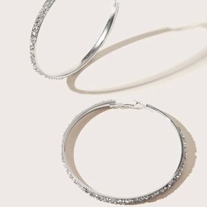 Silver Rhinestone Decor Hoop Earrings